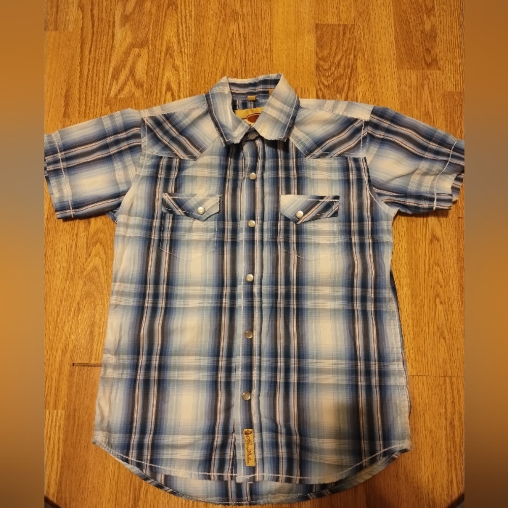 Larry Mahan Boys Western Wear Button Down Short Sleeve Shirt. SIZE Medium